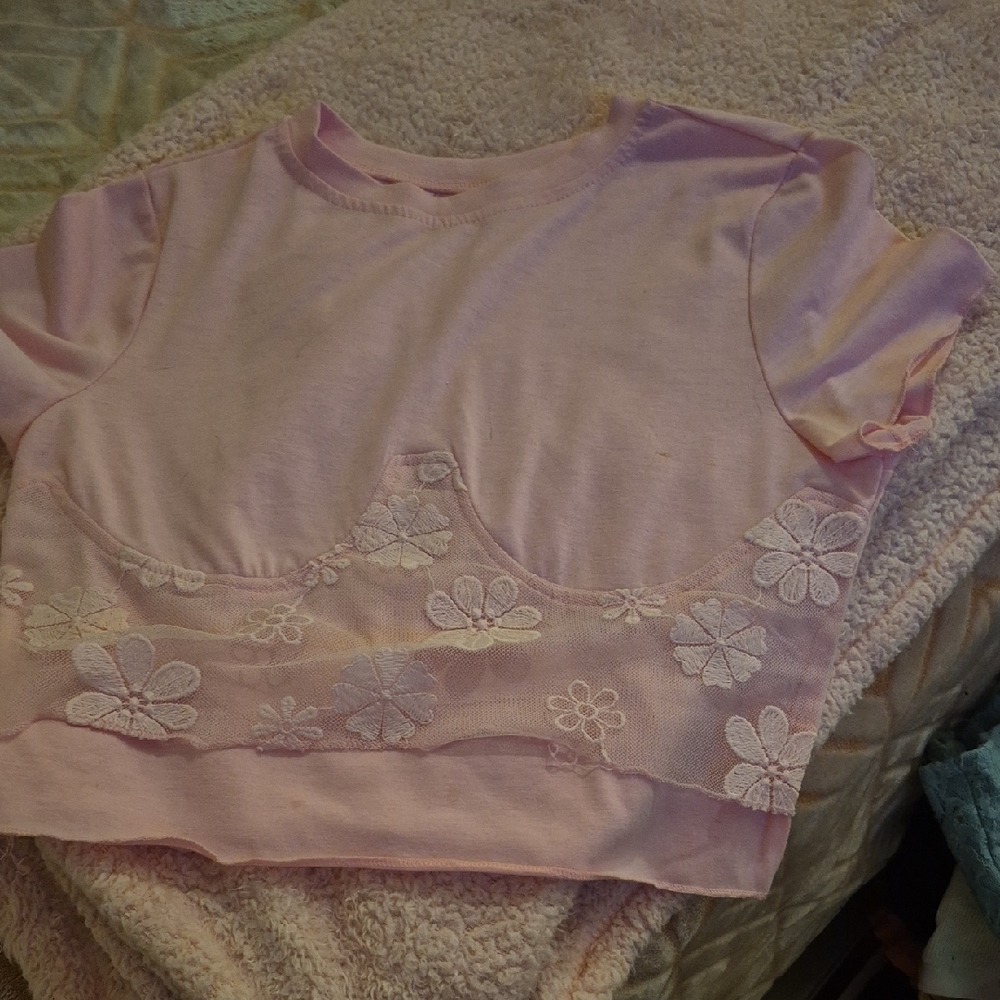 Pink Floral Lace Crop Top
